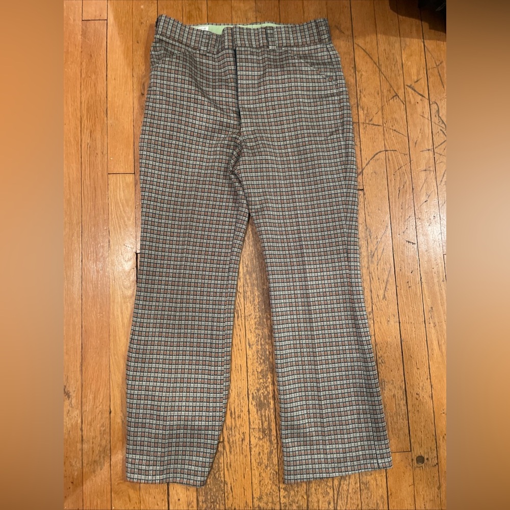 Kmart Green Orange Plaid Polyester Pants 70s 33